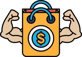 A man with bulging muscles is holding a shopping bag with a dollar sign on it vector