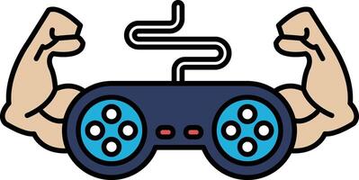 A man's biceps are shown with a game controller in the foreground vector