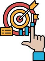 A hand pointing at a target with a red bullseye and a yellow arrow vector