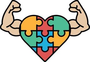 A man's bicep is shown with a puzzle piece heart vector