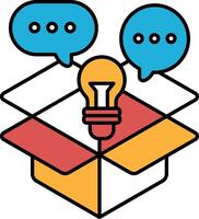 A box with a light bulb inside and two speech bubbles on top of it vector