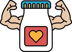 A cartoon of a man with bulging muscles holding a jar with a heart on it vector