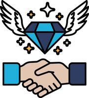 A diamond and a hand shaking in a business setting vector