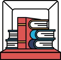A stack of books is displayed in a glass case vector