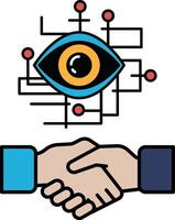 A hand shaking another hand with a computer chip in the background vector