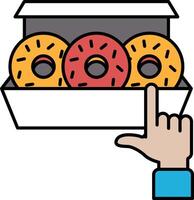 A box of donuts with a hand pointing to it vector