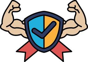 A muscular man is holding a shield with a check mark on it vector