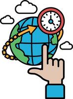 A hand pointing at a clock that is set to 1200 vector