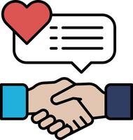 A hand shaking another hand with a heart in the background vector