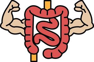 A cartoon of a man with bulging muscles and a red and white digestive system vector