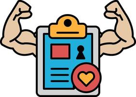 A man with bulging muscles is holding a clipboard with a heart on it vector