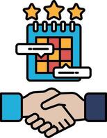 A hand shaking another hand with a calendar in the background vector