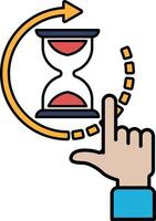 A hand pointing at a clock that is set to the number 3 vector