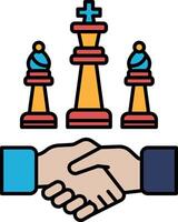 A hand shaking a chess piece with a red and yellow background vector
