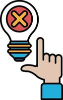 A hand pointing to a light bulb with an X on it vector