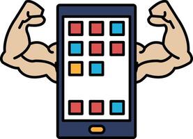 A man with bulging muscles is holding a tablet in his hands vector