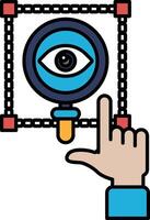 A blue and black eye with a magnifying glass in front of it vector