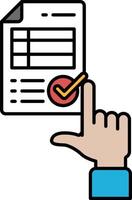 A hand pointing at a check mark on a piece of paper vector