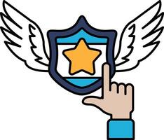 A hand pointing to a shield with a star on it vector