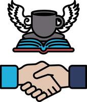 A hand shaking a cup with wings on it vector