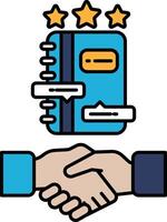 A blue book with a handshake symbol on it vector