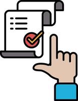 A hand pointing to a check mark on a piece of paper vector