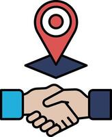A hand shaking another hand with a red dot in the middle vector