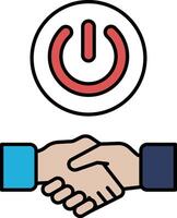 A handshake between two people with a red button in the middle vector