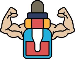 A bottle of cologne is being held by a man with bulging muscles vector