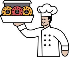 A chef is holding a box of donuts vector
