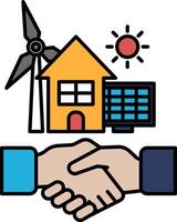 A hand shaking a house with a windmill in the background vector