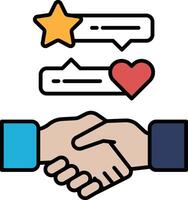 A hand shaking another hand with a heart and stars in the background vector