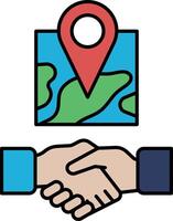 A handshake between two people with a map in the background vector