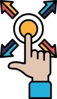 A hand pointing to a button with arrows pointing in different directions vector