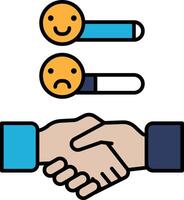A hand shaking another hand with a smiley face on the left vector