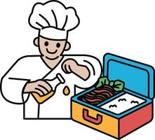 A chef is making a meal and is smiling vector