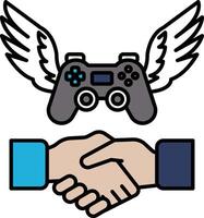 A game controller is being offered to a person in a handshake vector