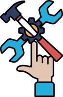 A hand is pointing to a tool with a hammer and wrench on it vector