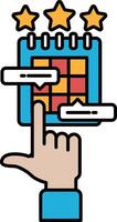 A hand pointing to a calendar with stars and a red square vector