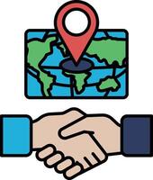A handshake between two people with a globe in the background vector