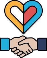 A heart with two hands shaking it vector