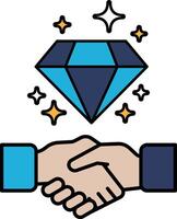 A diamond is shown between two hands, symbolizing a handshake vector