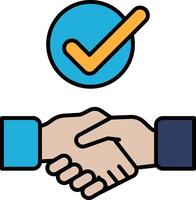 A hand shaking another hand with a check mark in the middle vector
