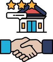 A hand shaking a building with three stars on it vector