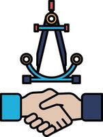 A hand shaking another hand with a ruler in the background vector