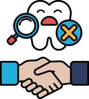 A cartoon of two hands shaking with a toothbrush in the background vector