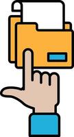 A hand pointing at a yellow folder vector