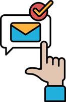 A hand pointing to an envelope with a red check mark on it vector