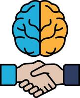A brain with two hands shaking hands vector