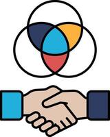 A hand shaking another hand with a circle in the background vector